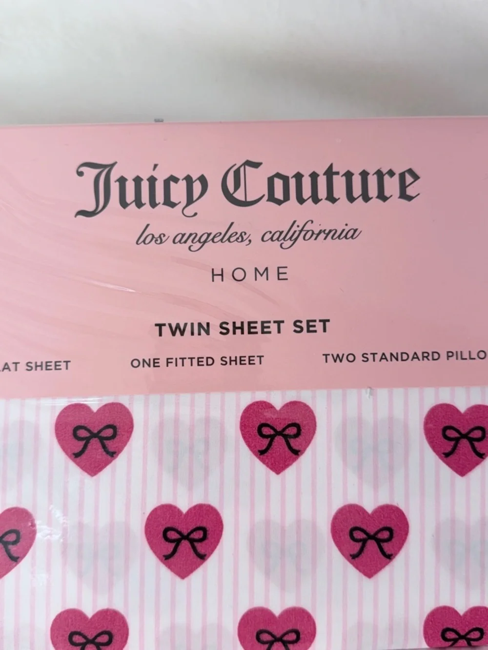 Juicy Couture Home Pink Heart Bow Twin Sheet Set 4 Piece Bedding Set